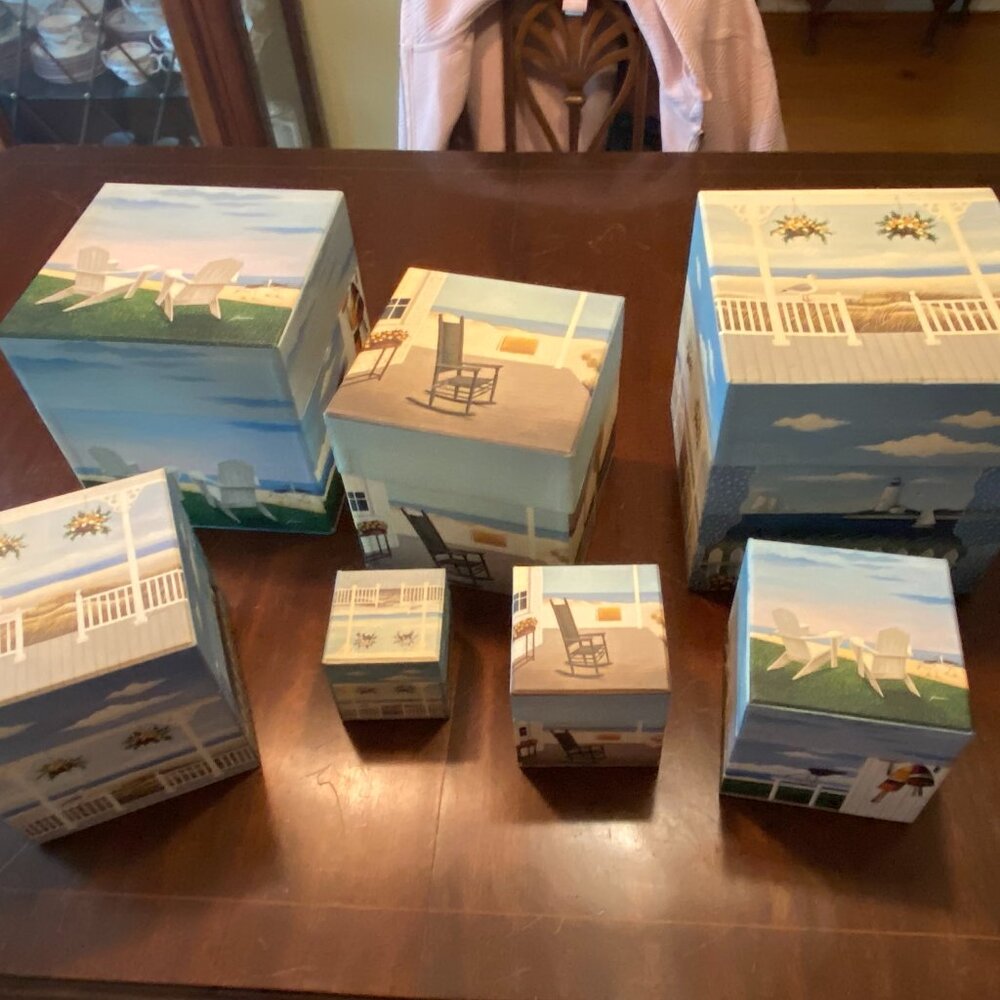 Set of 7 Decorative Storage boxes Bob’s Boxes “Endless Summer” box set NWOT - Picture 1 of 5